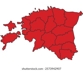 Estonia red map with border of regions outline vector