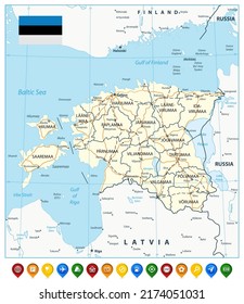 Hoja de Ruta de Estonia. Ilustración vectorial.