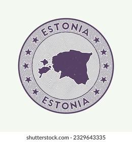 Vector de insignias redondo de Estonia. Sello de campo redondeado con forma de Estonia, aislamientos y nombre de país circular. Auténtico emblema. Ilustración vectorial radiante.