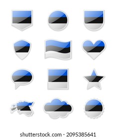 Estonia - set of country flags in the form of stickers of various shapes. Vector illustration