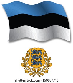 estonia shadowed textured wavy flag and coat of arms against white background, vector art illustration, image contains transparency transparency