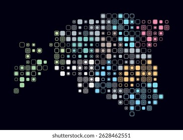 Estonia, shape of the country build of colored cells. Digital style map of the Estonia on dark background. Large size rounded square blocks. Stylish vector illustration.