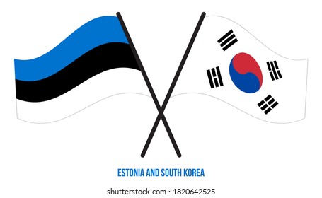 Estonia and South Korea Flags Crossed And Waving Flat Style. Official Proportion. Correct Colors.