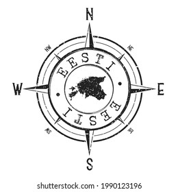 Estonia Stamp Map Compass Adventure. Illustration Travel Country Symbol. Seal Expedition Wind Rose Icon.