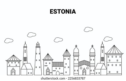 Estonia, Talinn architecture line skyline illustration. Linear vector cityscape with famous landmarks, city sights, design icons. Landscape wtih editable strokes