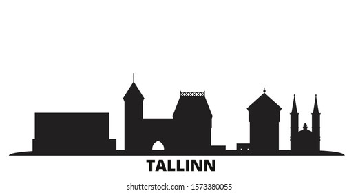 Estonia, Tallinn city skyline isolated vector illustration. Estonia, Tallinn travel black cityscape