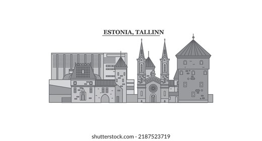 Estonia, Tallinn city skyline isolated vector illustration, icons