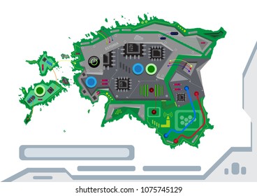 Estonia Technology or Internet Connectivity Concept. Editable Clip Art.