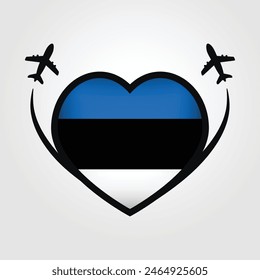 Estonia Travel Heart Flag With Airplane Icons