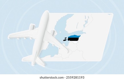 Estonia Travel Illustration with Plane and National Flag. Ideal for travel agencies, promotional materials, or geographic content related to Estonia.