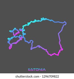 Estonia turquoise pink fluid gradient outline map, stroke. Line style. Vector illustration
