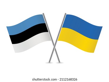 Estonia and Ukraine crossed flags. Estonian and Ukrainian flags, isolated on white background. Vector icon set. Vector illustration.