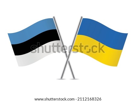 Estonia and Ukraine crossed flags. Estonian and Ukrainian flags, isolated on white background. Vector icon set. Vector illustration.