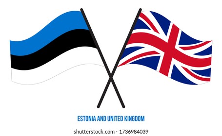Estonia and United Kingdom Flags Crossed And Waving Flat Style. Official Proportion. Correct Colors.