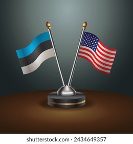 Estonia and United States table flags with gradient backgrund. Vector Illustration