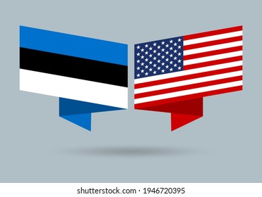 Estonia and USA flags. American and Estonian national symbols. Vector illustration.