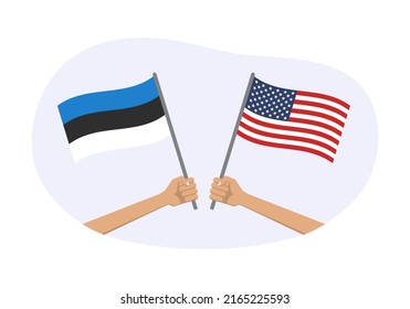Estonia and USA flags. American and Estonian national symbols with abstract background and geometric shapes. Vector illustration.