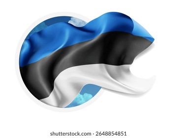 Estonia, bandera 3d del Vector contra un cielo azul, a través de un agujero redondo en un fondo blanco