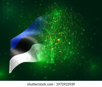 Estonia, vector 3d flag on green background with polygons and data numbers