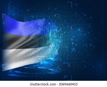 Estonia, indicador vectorial 3d sobre fondo azul con interfaces hud