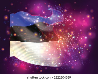 Estland, Vektor-3D-Flagge auf rosafarbenem violettem Hintergrund mit Beleuchtung und Aromen