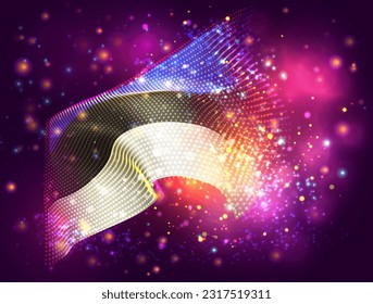 Estonia, vector 3d flag on pink purple background with lighting and flares