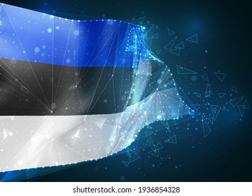 Estonia,  vector flag, virtual abstract 3D object from triangular polygons on a blue background