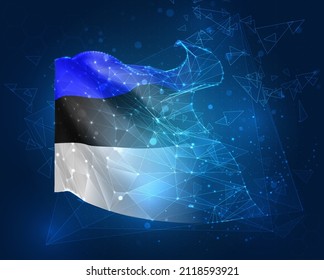 Estonia, bandera vectorial, objeto 3D virtual abstracto de polígonos triangulares sobre fondo azul