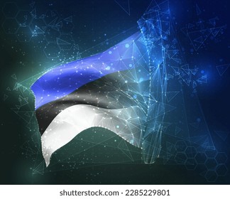Estonia,  vector flag, virtual abstract 3D object from triangular polygons on a blue background