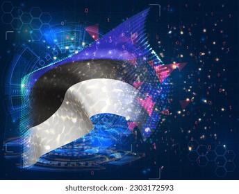 Estonia,  vector flag, virtual abstract 3D object from triangular polygons on a blue background
