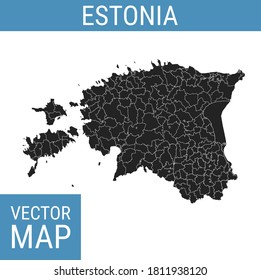 Mapa vectorial de Estonia con nombre de país, negro sobre fondo blanco.
