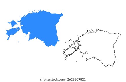 Estonia vector map on white background. Map with outline style and blue silhouette