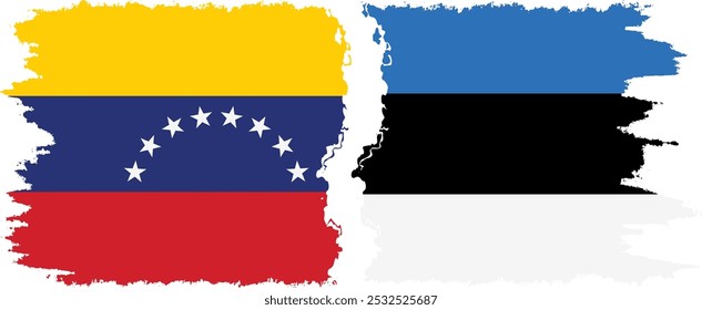 Estonia and Venezuela grunge flags connection, vector