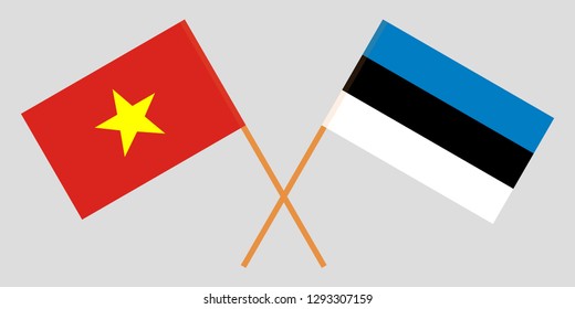 Estonia and Vietnam. The Estonian and Vietnamese flags. Official proportion. Correct colors. Vector illustration