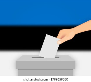 Estonia vote election banner background. Ballot Box with blurred flag