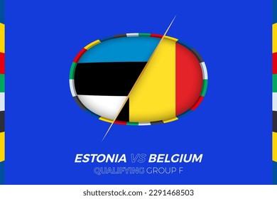 Estonia vs Belgium icon for European football tournament qualification, group F. Competition icon on the stylized background.