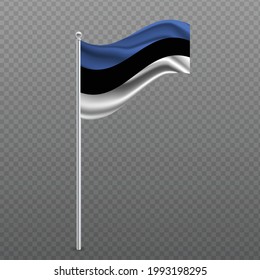 Estonia waving flag on metal pole. Vector illustration.