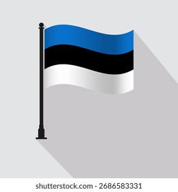 Estonia Waving Flag Pole Vector Illustration