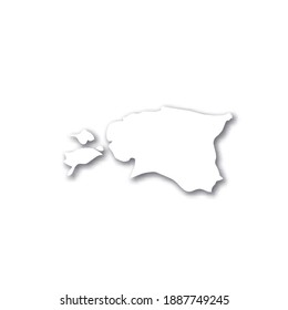 Estonia - mapa blanco de silueta 3D del área del país con sombra caída sobre fondo blanco. Simple ilustración vectorial plana.