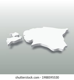 Estonia - white 3D silhouette map of country area with dropped shadow on grey background. Simple flat vector illustration