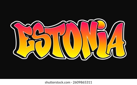 Estonia word trippy psychedelic graffiti style letters. Vector hand drawn doodle cartoon logo Estonia illustration. Funny cool trippy letters, fashion, graffiti style print t-shirt, poster concept