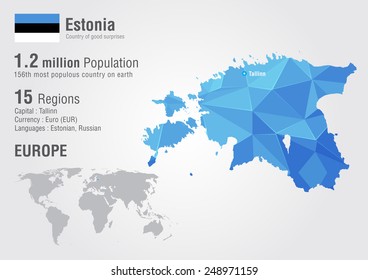 Estonia world map with a pixel diamond texture. World Geography.