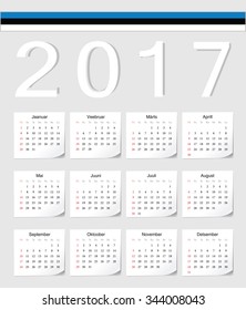 Estonian 2017 vector calendar with shadow angles. Week starts from Sunday.