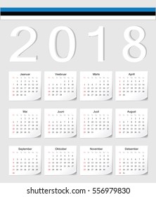 Estonian 2018 vector calendar with shadow angles. Week starts from Sunday.