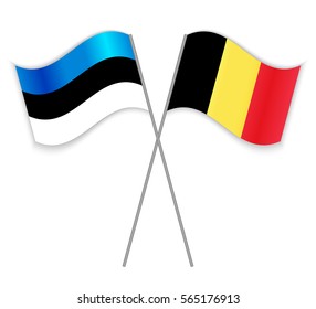 Estonian and Belgian crossed flags. Estonia combined with Belgium isolated on white. Language learning, international business or travel concept.