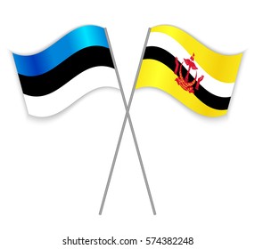 Estonian and Bruneian crossed flags. Estonia combined with Brunei isolated on white. Language learning, international business or travel concept.