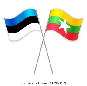 Estonian and Burmese crossed flags. Estonia combined with Burma isolated on white. Language learning, international business or travel concept.