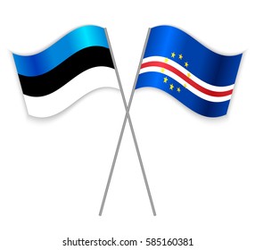 Estonian and Cabo Verdean crossed flags. Estonia combined with Cape Verde isolated on white. Language learning, international business or travel concept.