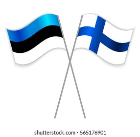 Estonian and Finnish crossed flags. Estonia combined with Finland isolated on white. Language learning, international business or travel concept.