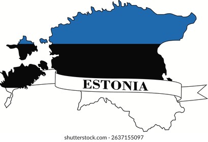 Estonian flag map, name in letters, white background and identity